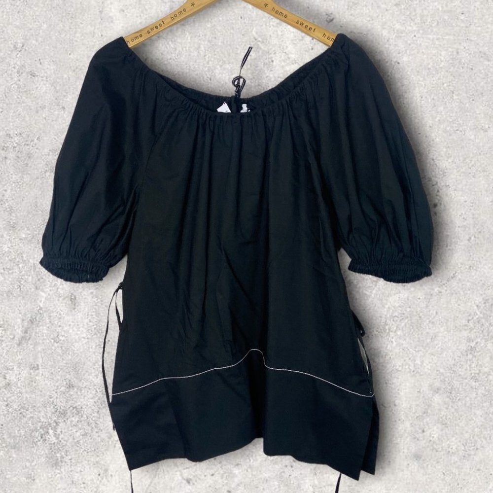 NEW Proenza Scouler Black Puff Sleeve Poplin Top Contrast Stitching Minimalist 2 - Picture 6 of 15